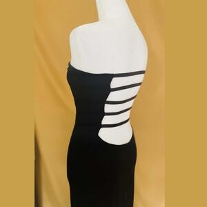 Charlotte Russe Y2K Black Strapless Velvet Dress Bodycon Open Back M Vintage